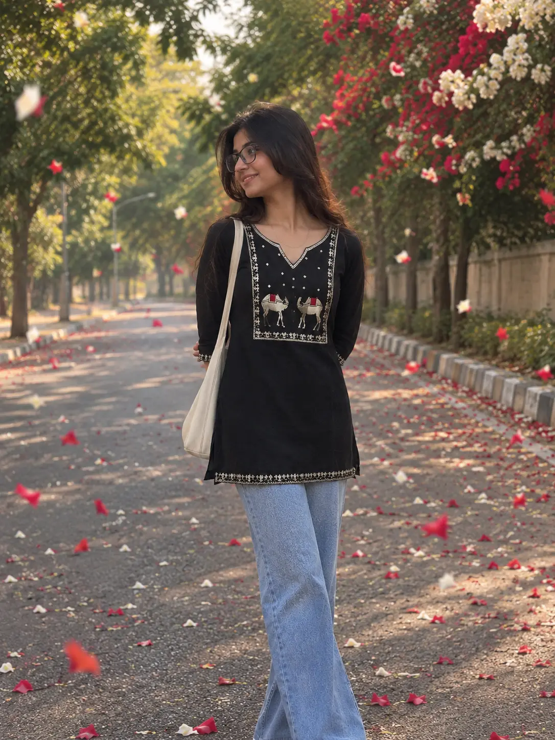 Midnight Caravan Embroidered Short Kurti